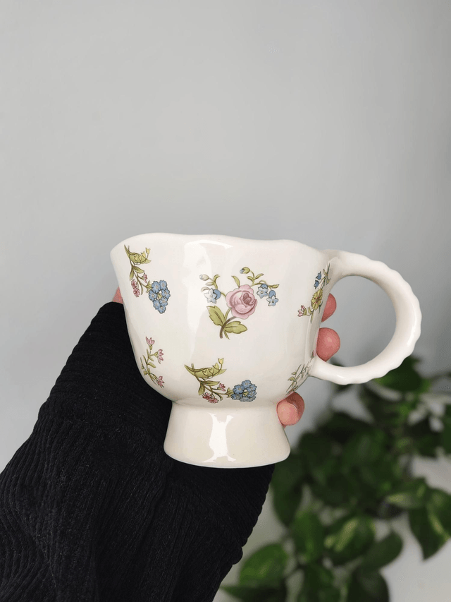 Mug en céramique style vintage fleurs
