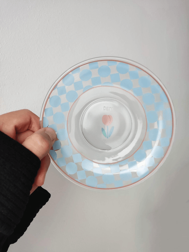 Tasse à café et soucoupe en verre style vintage tulipes et étoiles