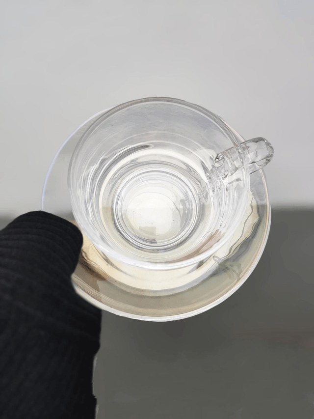 Tasse à café et soucoupe en verre nacré message étoile