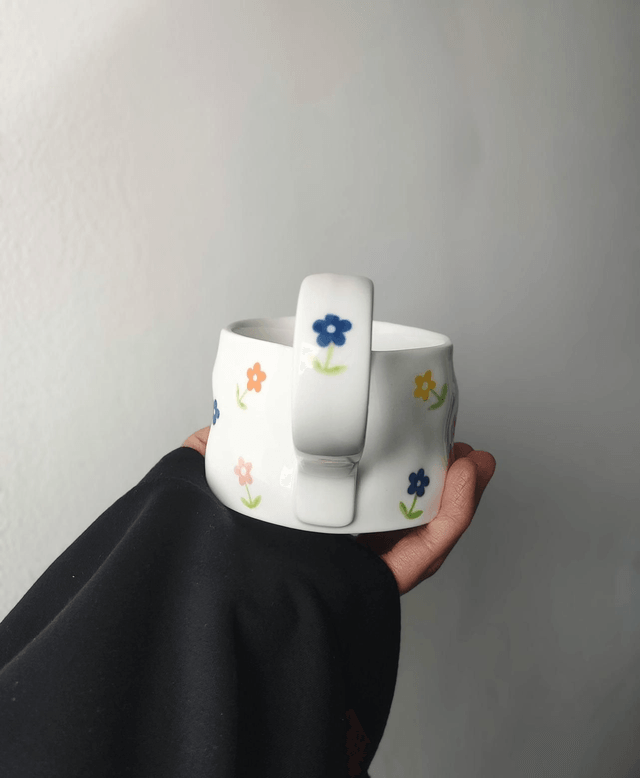 Tasse à café et soucoupe en céramique fleurs multicolores