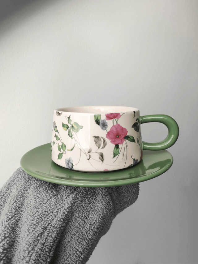 Tasse à café et soucoupe à café en céramique fleurs